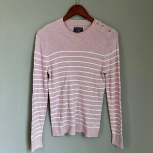 Abercrombie & Fitch Vintage Pink Striped Sweater 90s Y2K Button Shoulder Preppy